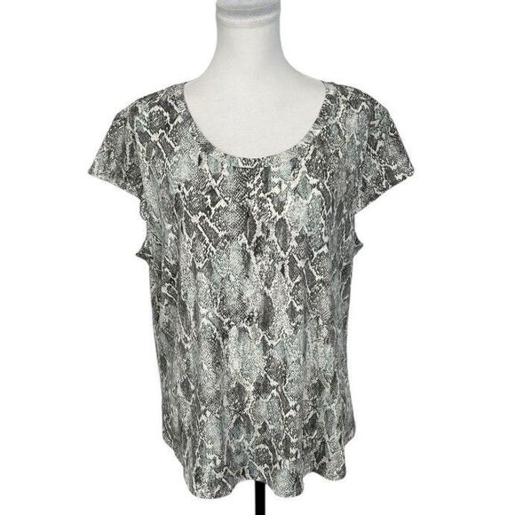 Nue Options Blouse Plus Size XXL Multicolored Snakeskin Pattern Knit Work Top - Picture 6 of 10